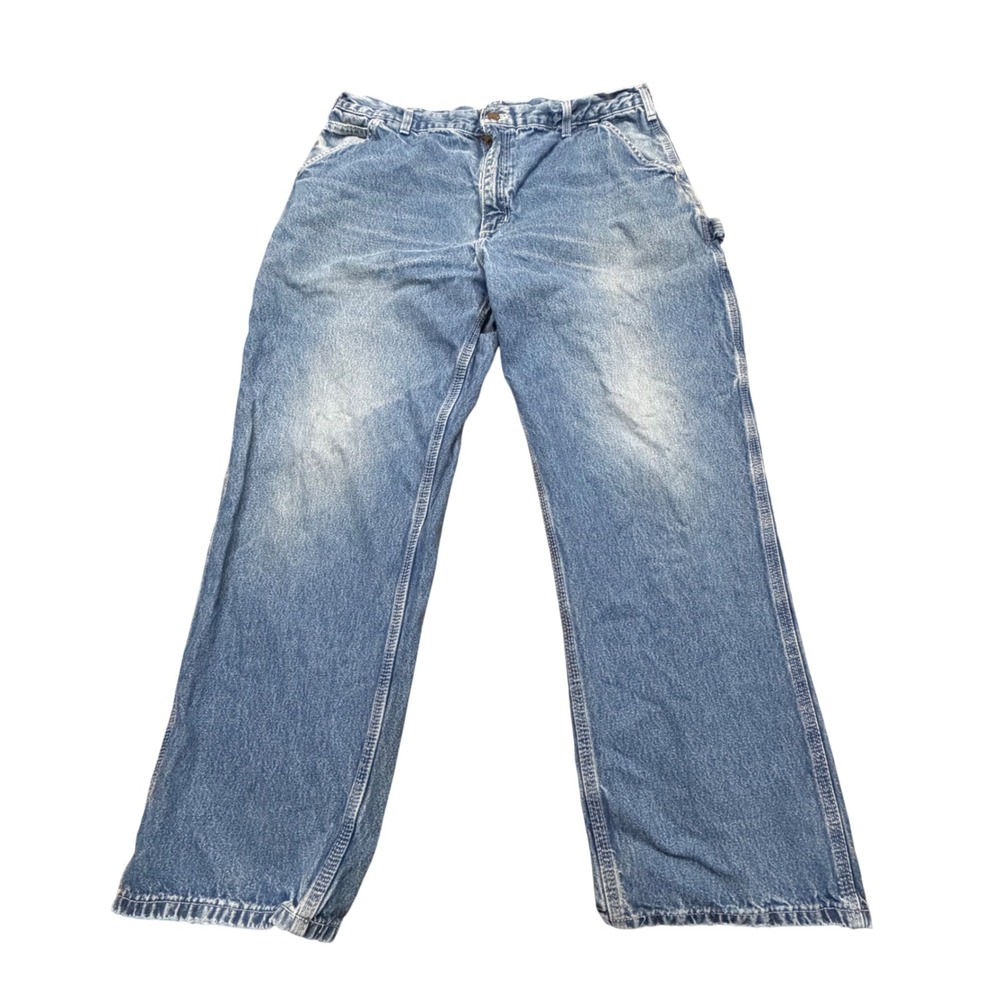 Carhartt B13 DST Mens 38x30 Blue Denim Dungaree Fit Logger Work Jeans Distressed